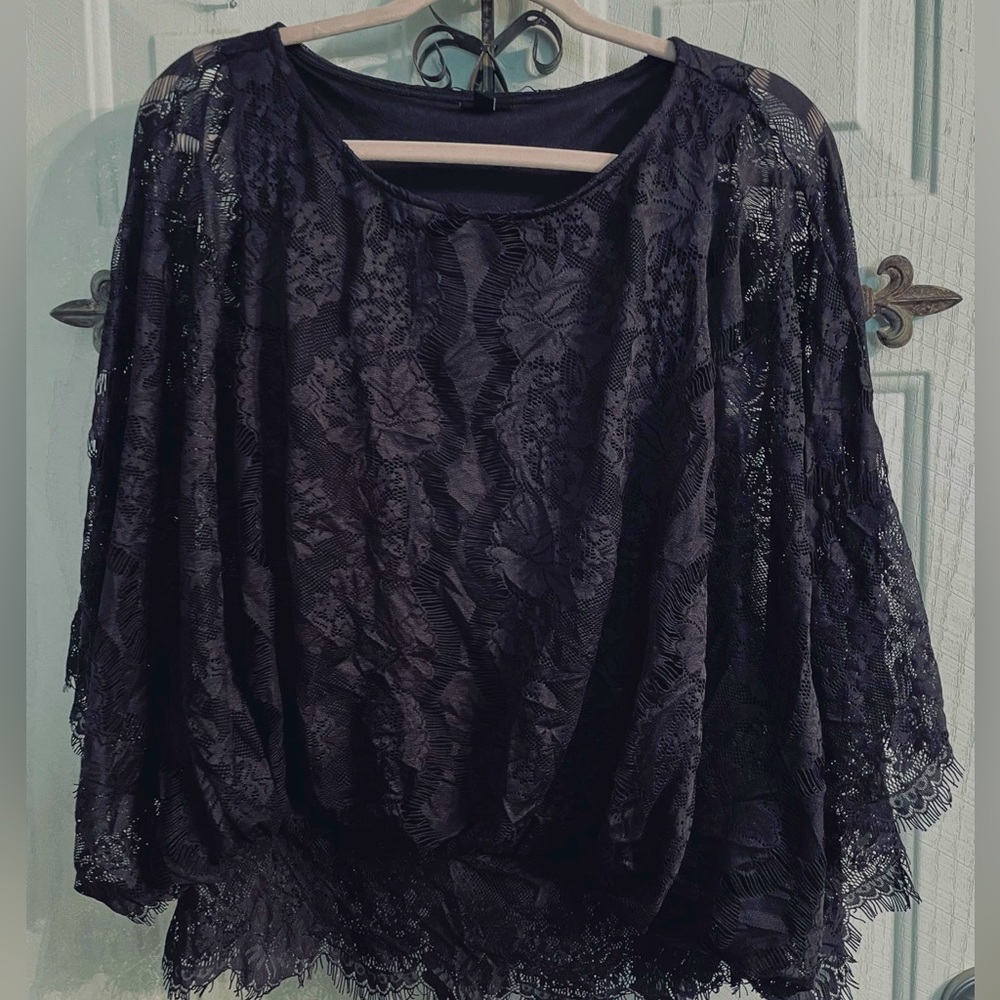 Boho lace black dressy top